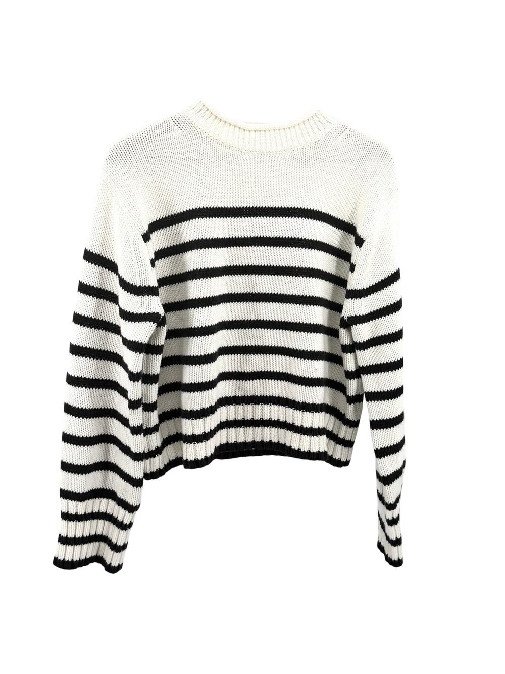 J.Crew White Black 100% Cotton Striped Cropped Mock Neck Sweater
